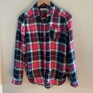 Abercrombie kids Soft Plaid Button Down Shirt Pink/Black Sz 15/16